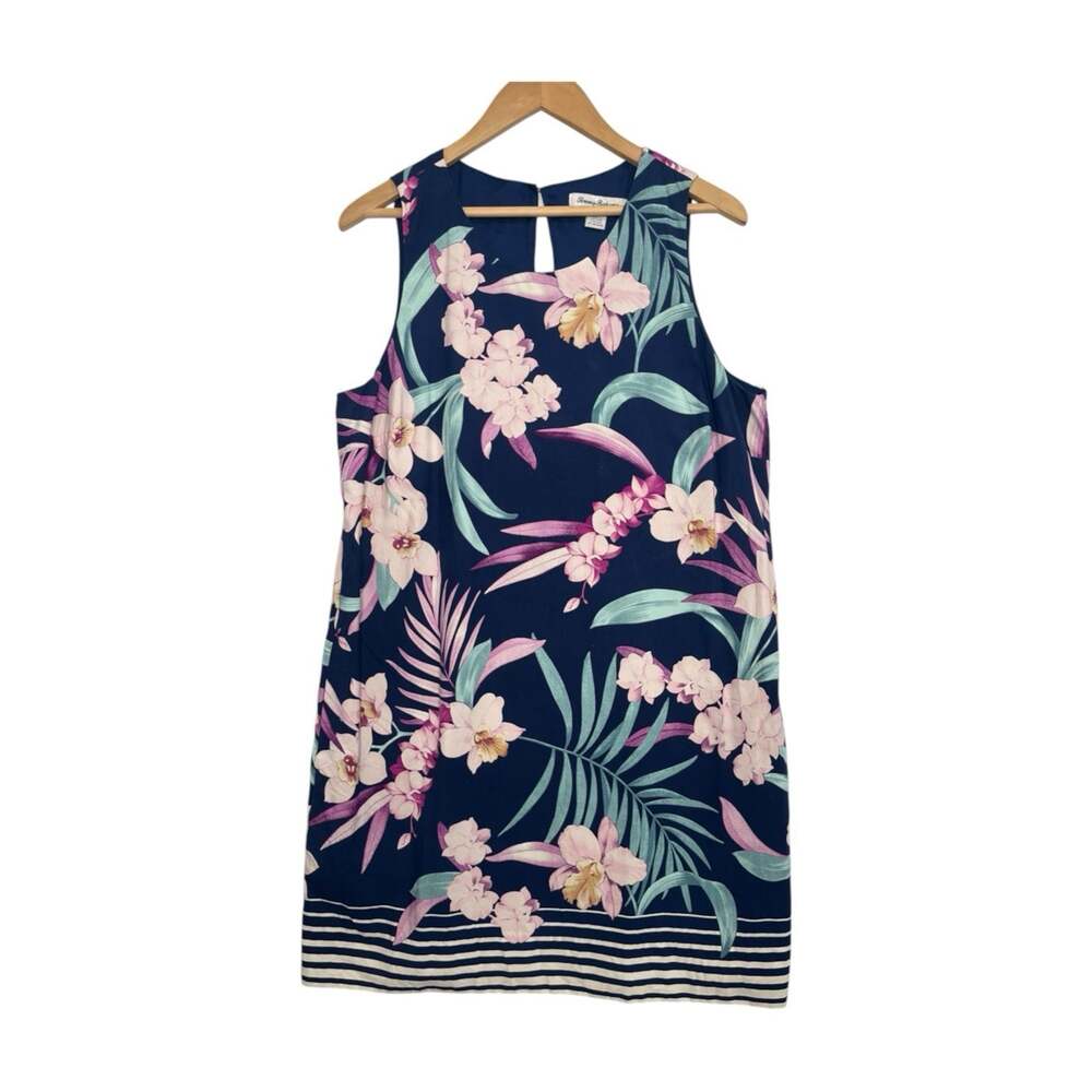 Tommy Bahama Dress Womens Large Blue Silk Floral Tropical Resort Hawaiian Party